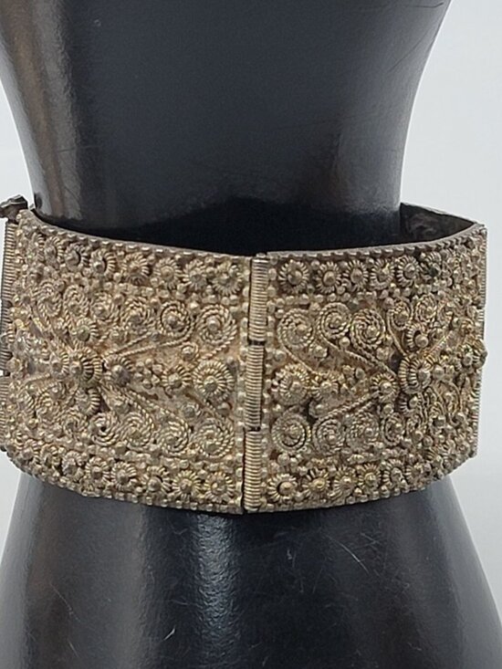 None Jewelry - Antique Sterling Scrolling Wire Panel Bracelet Pin Close Detailed 925 Silver 6.5